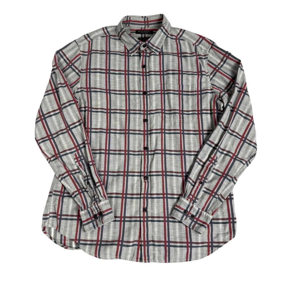 Banana Republic Mens Luxe Flannel Shirt M Camden Fit Grey Plaid Long Sleeve